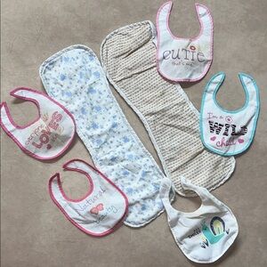 Colorful Baby Bib And Burp Cloth Bundle Lot Floral + Slogans